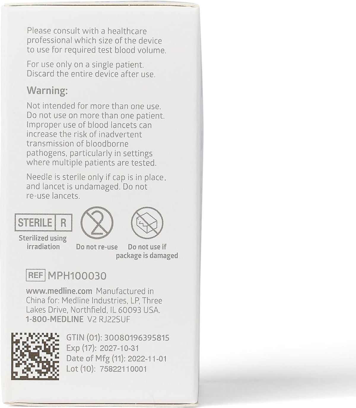 Medline General Purpose Lancets, 30G, Sterile Single Use Lancets for Diabetes Testing, Safety Lancets for Blood Sampling, Fingerstick Diabetic Lancets, 300 Count