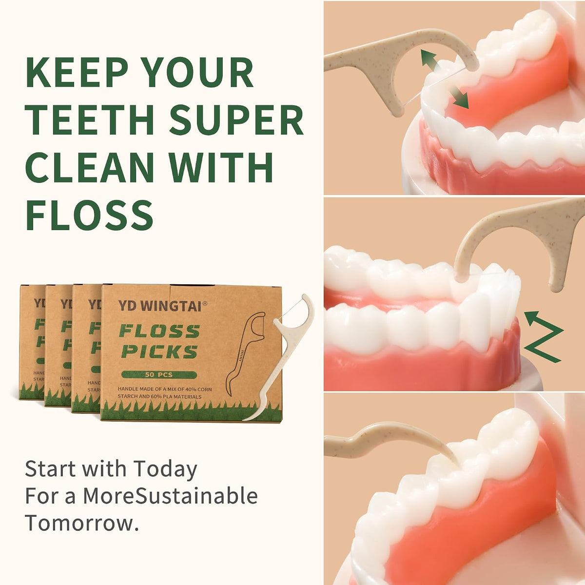 Floss Picks Dental Flossers Biodegradable Wooden Eco Friendly | Compostable Tooth Sticks Grin Glide Tools for Adults Teeth Cleaning