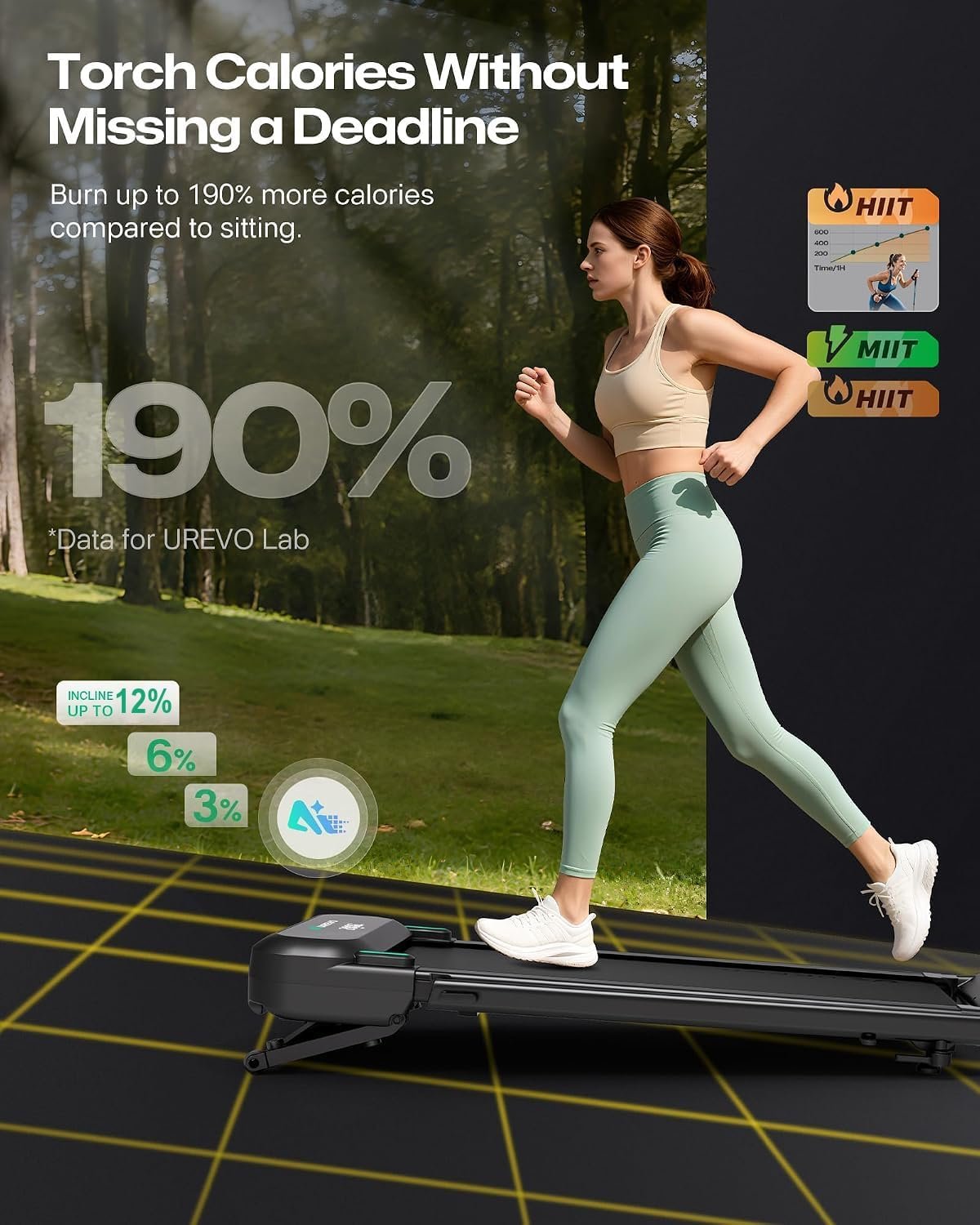 UREVO Foldable Treadmill with Adjustable Laptop Desk, 12% Auto Incline