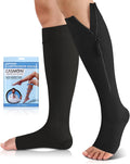 CASMON 15-20mmHg Zipper Compression Socks for Women and Men, Knee High Compression Stockings, Medical Open Toe Support Socks for Varicose Veins, Post-surgery, Swelling, Nurses, Pregnancy (1 Pair)