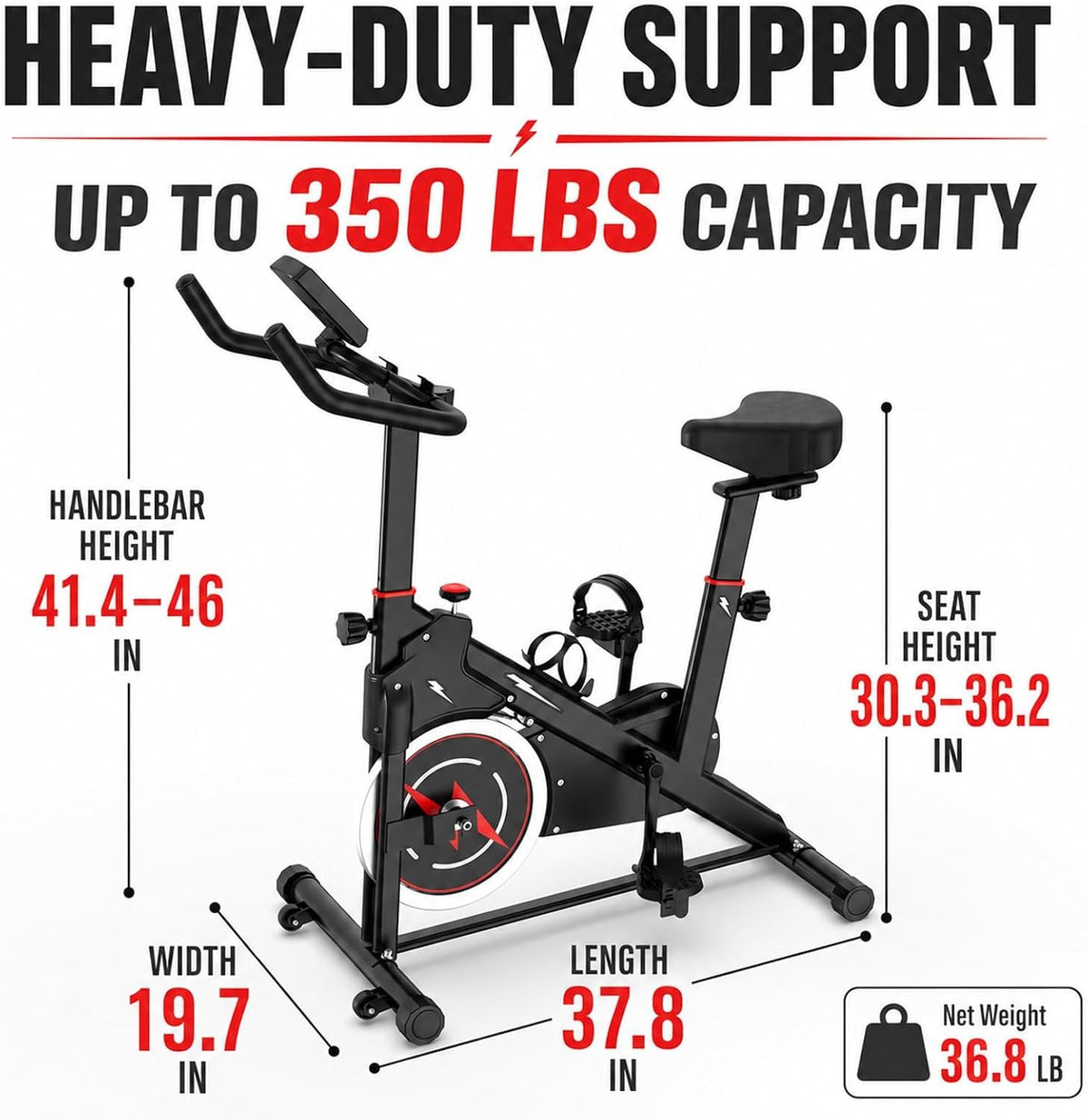 Exercise Bike with Monitor, Stationary Bikes for Home Gym Cardio, Adjustable Resistance, Indoor Cycling Bike, Comfortable Seat, 350 LBS Capacity