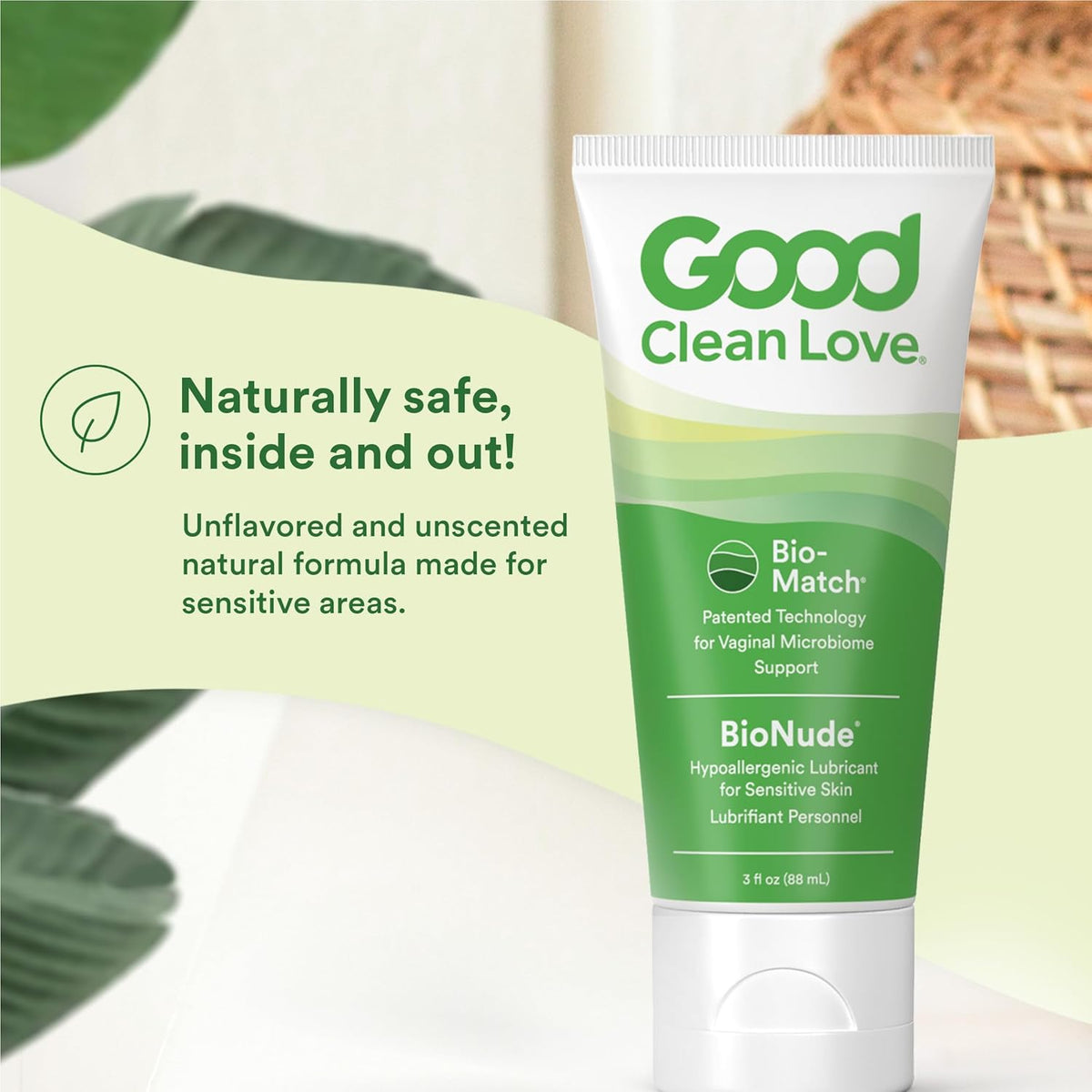 Good Clean Love BioNude Ultra Sensitive Personal Lubricant, Hypoallergenic Unscented & Unflavored Water-Based Lube, Safe for Adult Toys & Condoms, Intimate Wellness Gel for Men & Women, 3 Oz