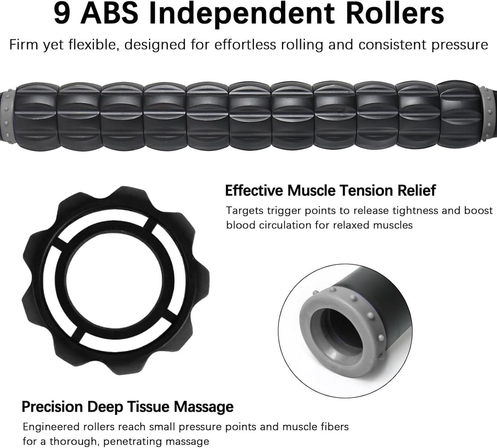 Muscle Roller Massage Roller Stick- Deep Tissue Fascia Blaster for Myofascial Pain Relief, Lymphatic Drainage & Body Sculpting, Handheld Physical Therapy & Recovery Tool (Gray Black-)