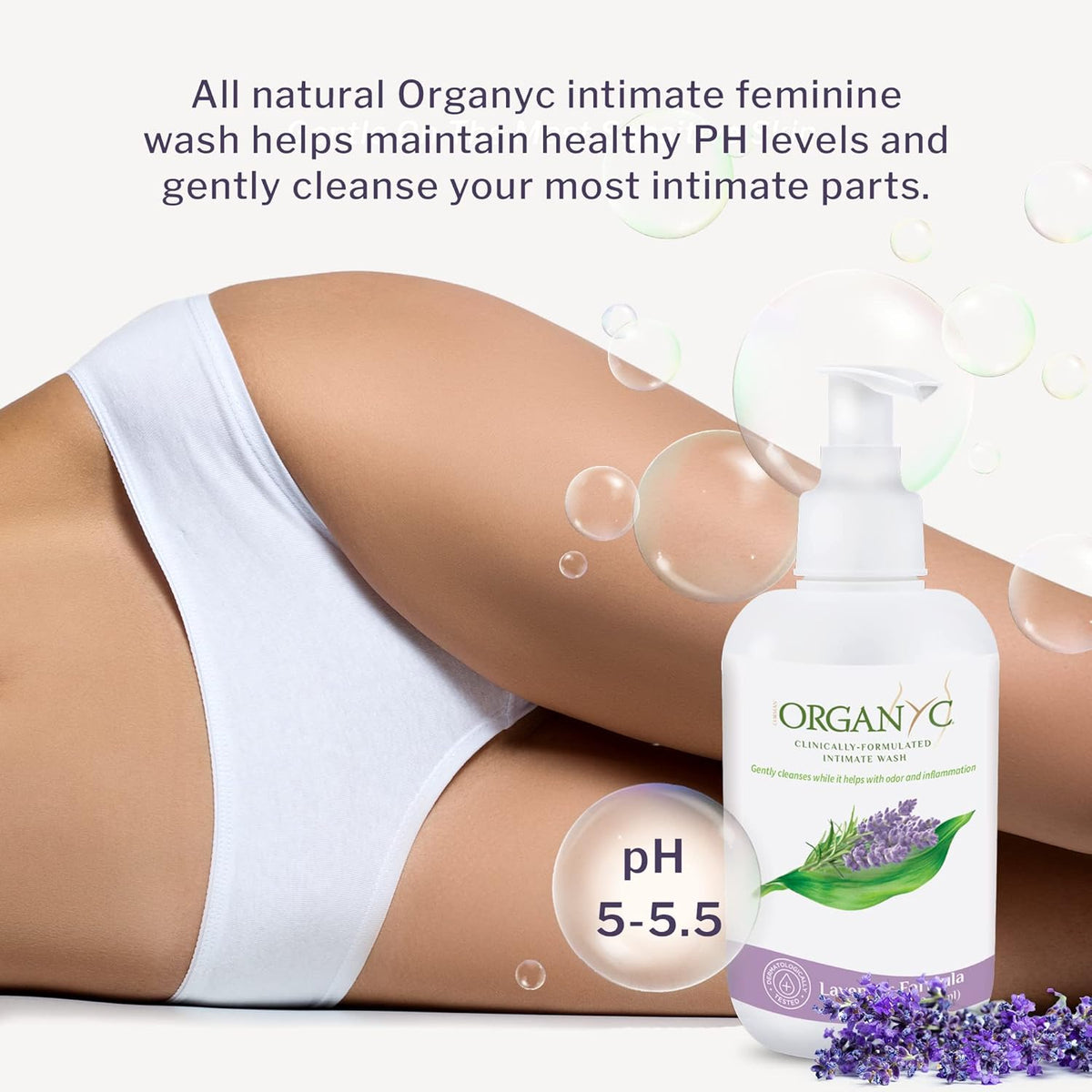 Organyc Feminine Intimate Wash for Sensitive Skin, 250 ml, pH-Balanced Cleanser with Organic Lavender & Botanical Extracts