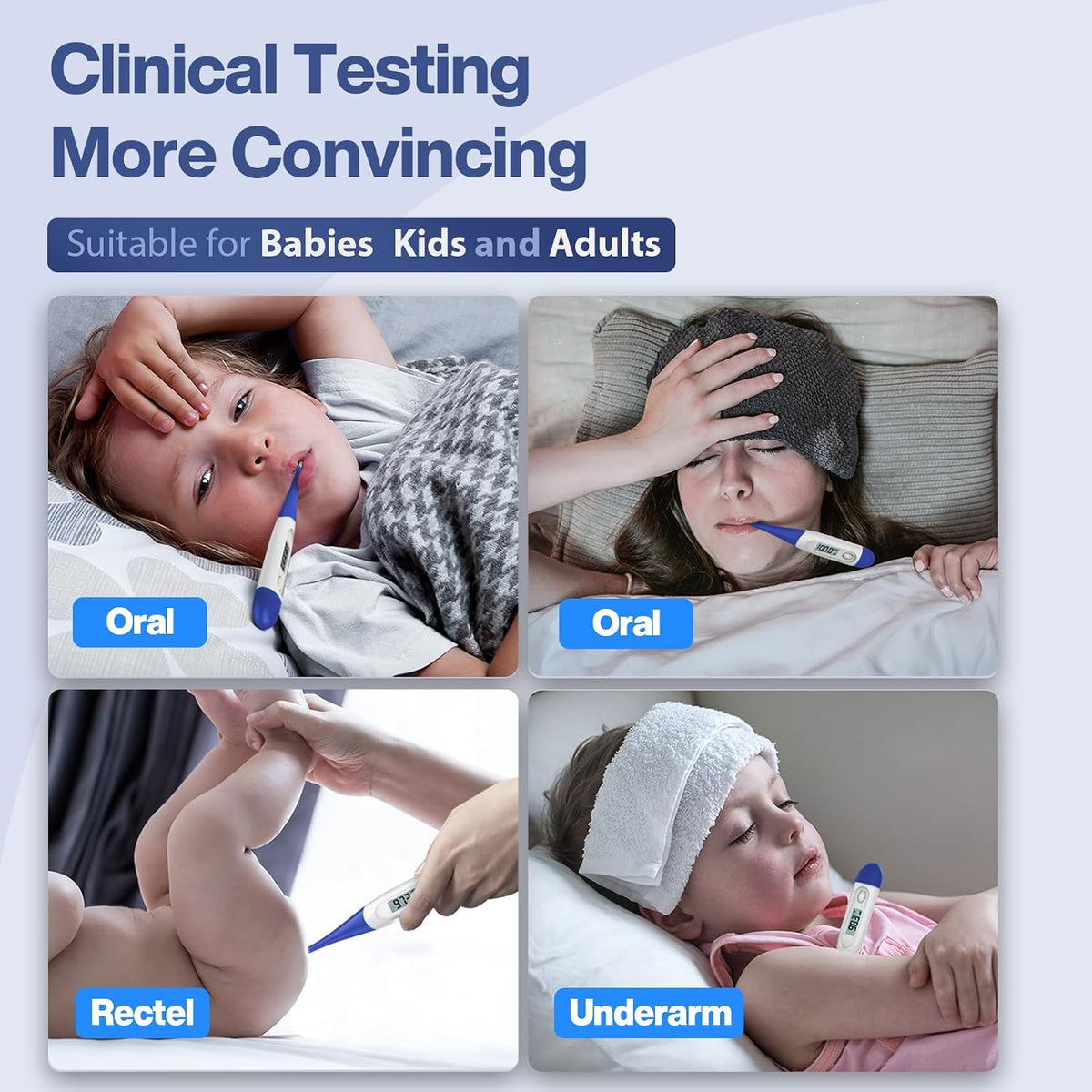 Boncare Digital Thermometer for Adults, Kids & Babies, Dark Blue | Accurate & Safe Oral and Rectal Thermometer with 10-Second Reading and Fever Alarm