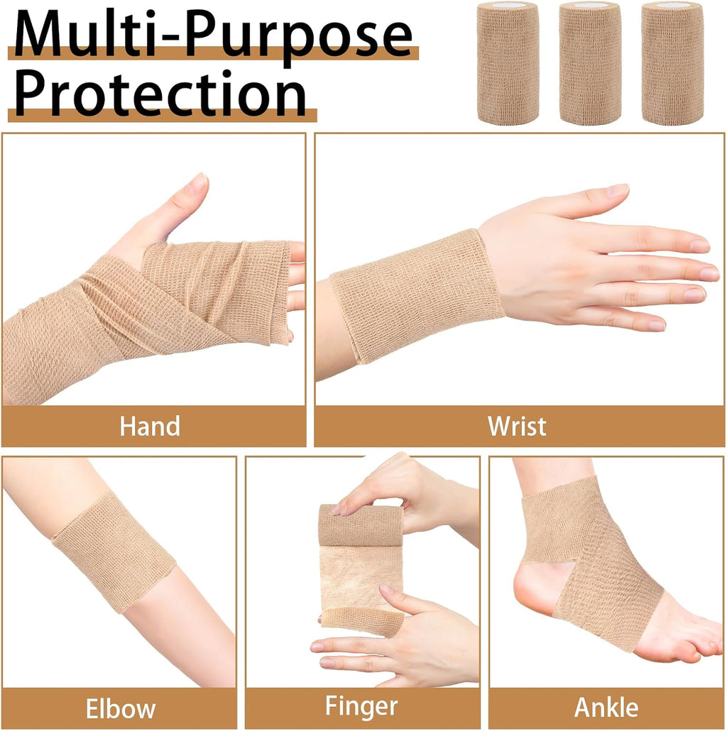 Self Adhesive Bandage Wrap 4 in, Elastic Vet Wrap, Athletic Sports Wraps | 6 Pcs 4 in × 5 yd, Stretch and Cohesive, Breathable and Soft, Tear Easily, Help Prevent Sprains, for Human Dog and Horse