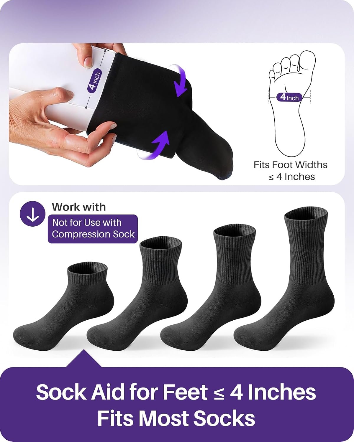 KEKOY Sock Aid for Putting on Socks, 4" Foot Width, No Bending