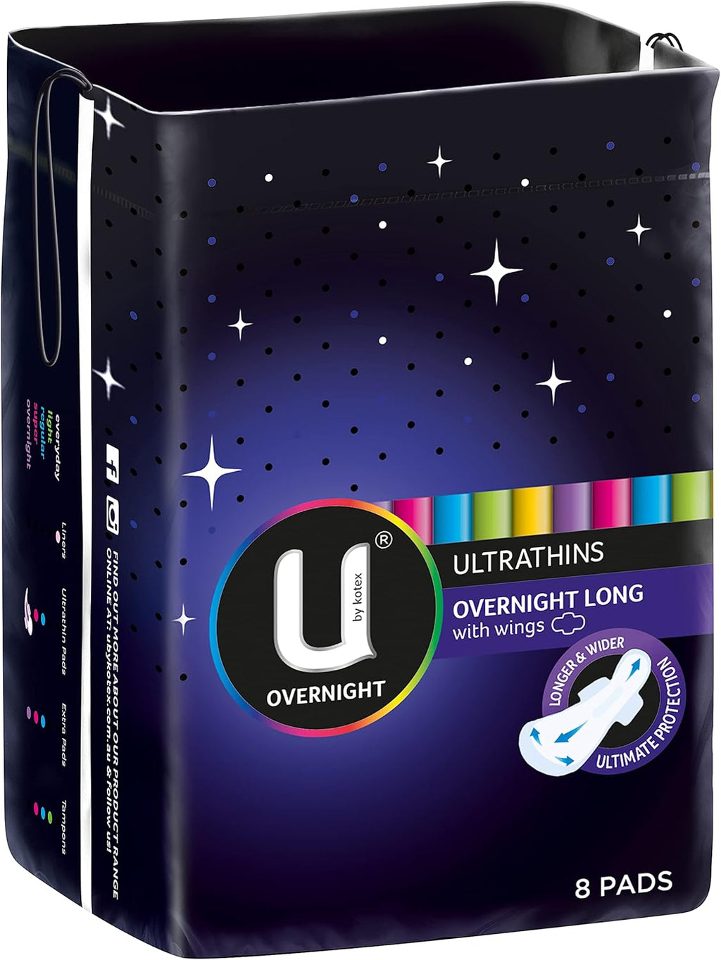 U by Kotex Ultrathin Overnight Long Pads with Wings, Long, 8 Count (Pack of 2)