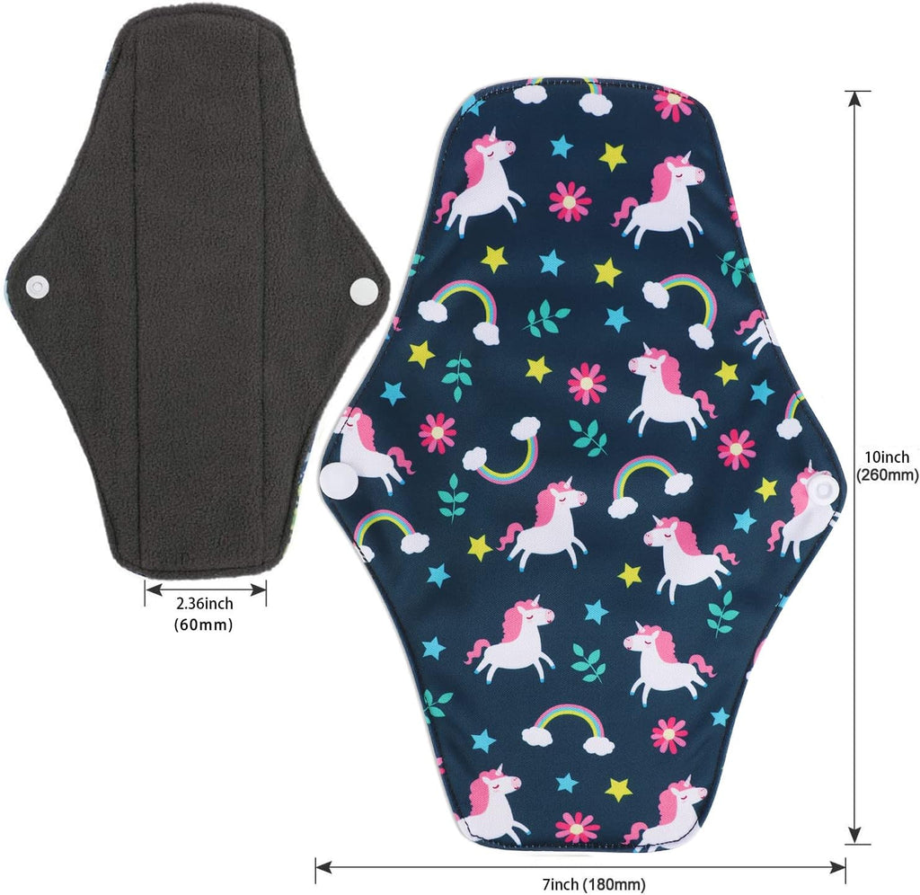PHOGARY Reusable Menstruation Pads, Washable Night Pads for Abundant Menstrual Flow, Cotton Liner with Wings for Night, Sports and Postpartum Care, 26 CM