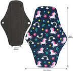 PHOGARY Reusable Menstruation Pads, Washable Night Pads for Abundant Menstrual Flow, Cotton Liner with Wings for Night, Sports and Postpartum Care, 26 CM