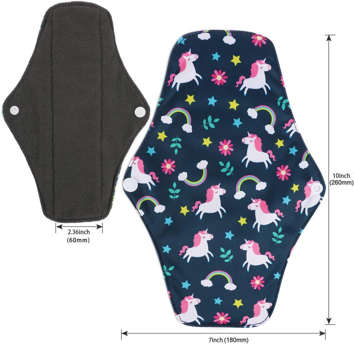 PHOGARY Reusable Menstruation Pads, Washable Night Pads for Abundant Menstrual Flow, Cotton Liner with Wings for Night, Sports and Postpartum Care, 26 CM