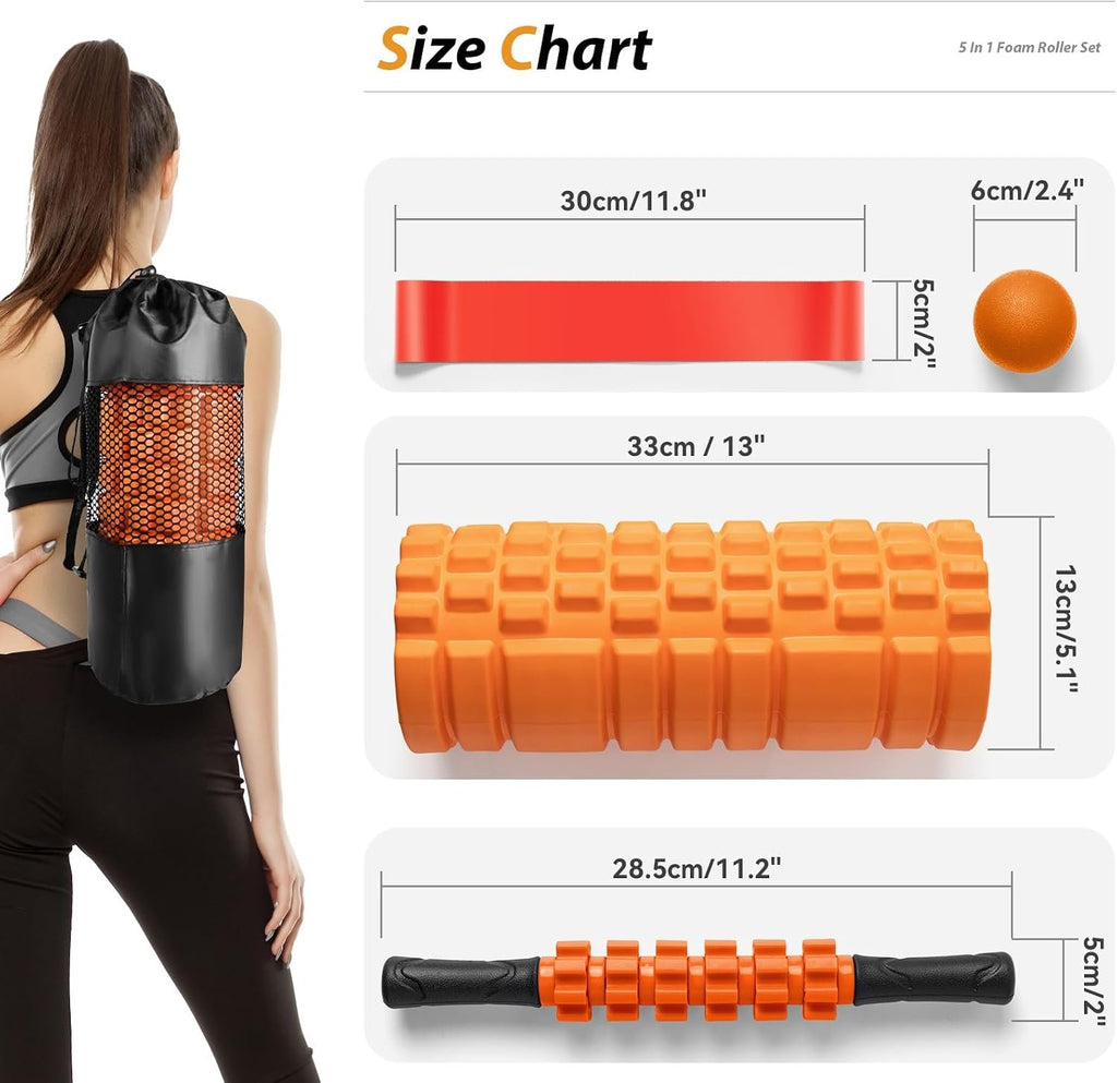 SUBCULTUREPICK 5 in1 Foam Roller Set Trigger Point Foam Roller for Exercise