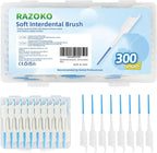 RAZOKO Silicone Soft Interdental Brushes | 300 Count Rubber Dental Picks with Travel Case | PFAS & BPA-Free