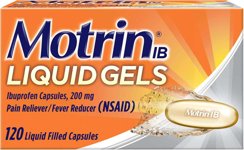 Motrin IB Liquid Gels, 200mg Ibuprofen, 120 Caplets | Pain Reliever, Muscle Aches, Headache, Backache, Toothache, Menstrual Cramps, Minor Arthritis Pain