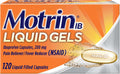 Motrin IB Liquid Gels, 200mg Ibuprofen, 120 Caplets | Pain Reliever, Muscle Aches, Headache, Backache, Toothache, Menstrual Cramps, Minor Arthritis Pain