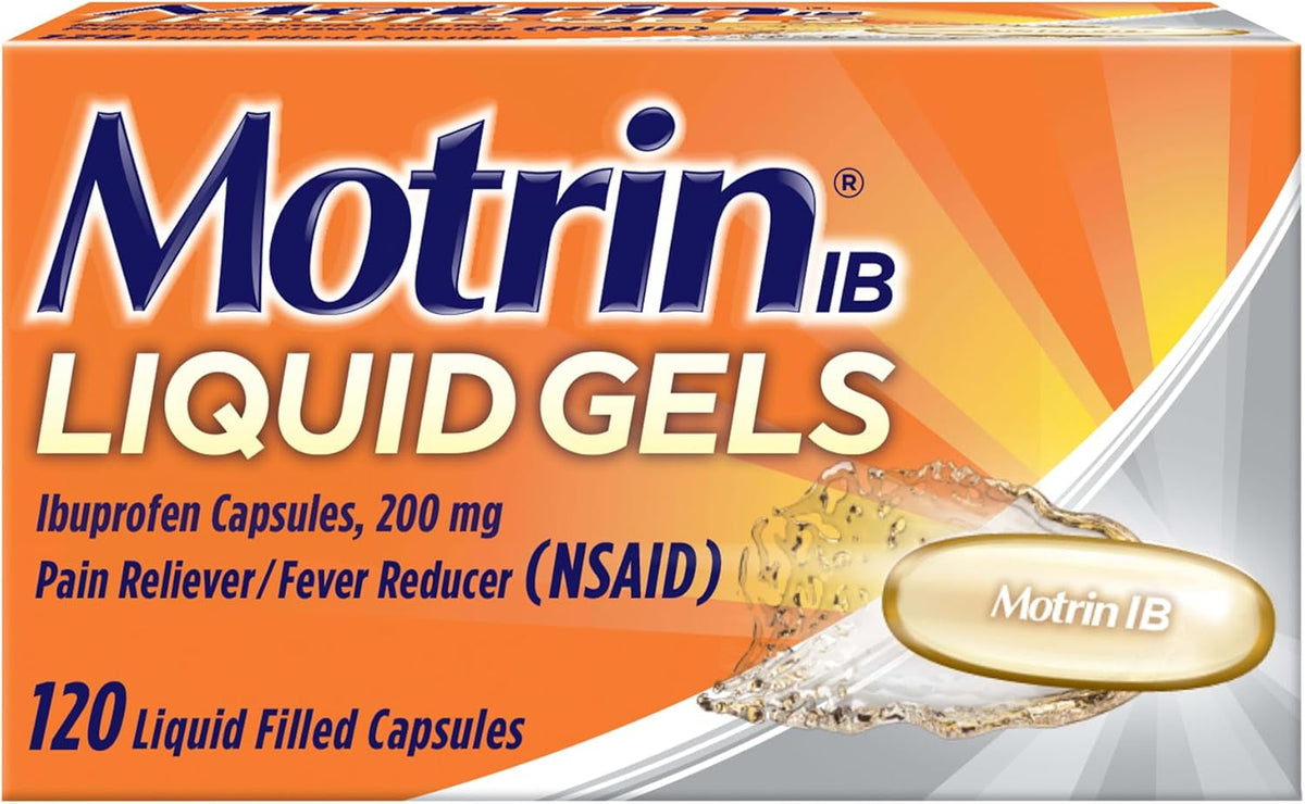 Motrin IB Liquid Gels, 200mg Ibuprofen, 120 Caplets | Pain Reliever, Muscle Aches, Headache, Backache, Toothache, Menstrual Cramps, Minor Arthritis Pain