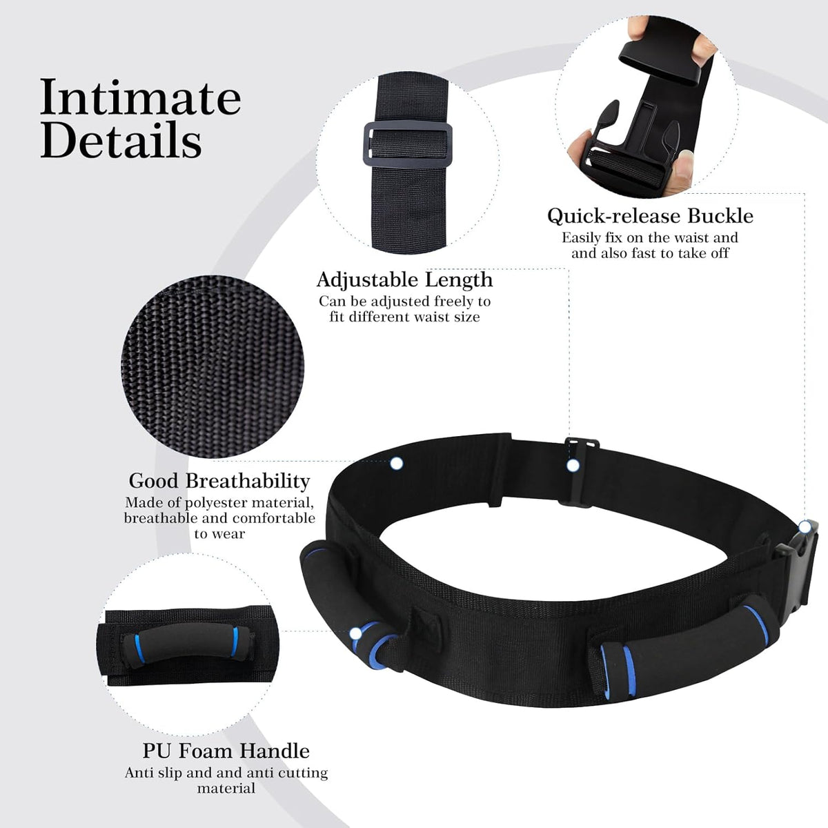 Transfer Belt for Seniors, Safety Walking Support with Quick Release Buckle | Multiple Padded Handles, 29-48" Adjustable Fit, Durable Nylon & Polyester, Machine-Washable, Quick Release