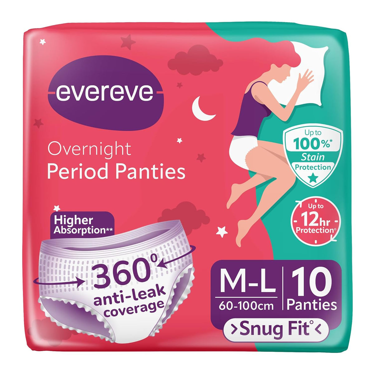 Evereve Period Panty For Girls & Women, (M-L), 10 Pcs, 360 Degree Coverage, 0% Leaks, High Absorbency For Heavy Flow, Maternity Delivery Pads, Postpartum & Overnight Protection, Disposable Panty