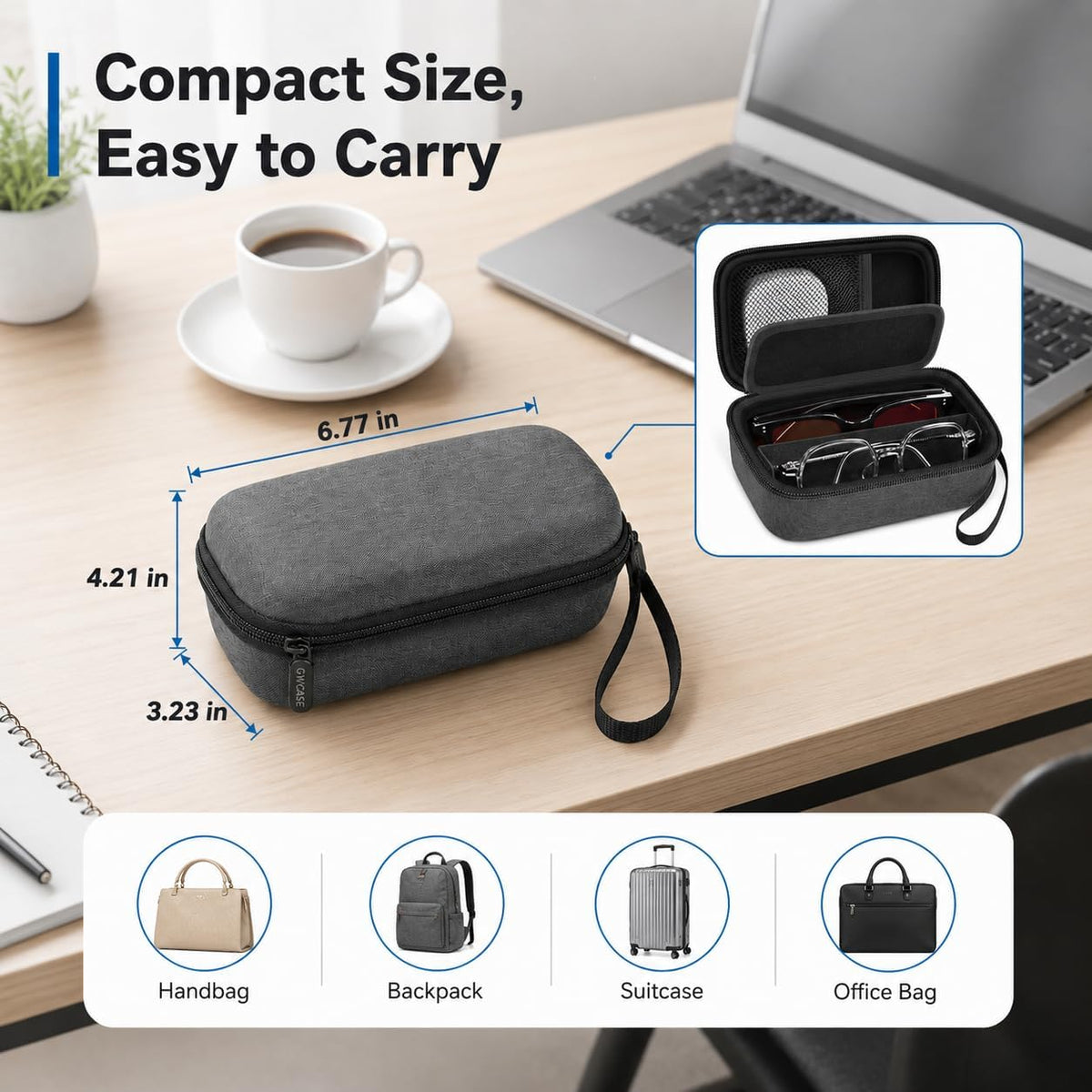 GWCASE Portable 2 in 1 Contact Lens Case and Glasses Case for 2 Pairs