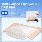 Niceful Super Absorbent Silicone Wound Dressing Large Bandages, 6"x6" 8Pcs | Gentle Silicone, High Absorbency, Ideal for Large Wounds (Shoulder/Hip/Knee), Pressure Ulcers & Surgical Wounds