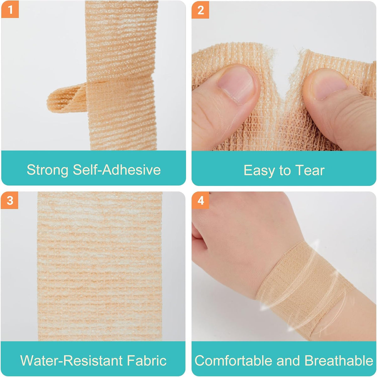 6 Pack,2” x 5 Yards Self Adhesive Bandage Wraps for Sports, Cohesive Bandages,Atheletic Tape for Wrist, Ankle, Hand, Leg,Skin Color,Vet Wrap