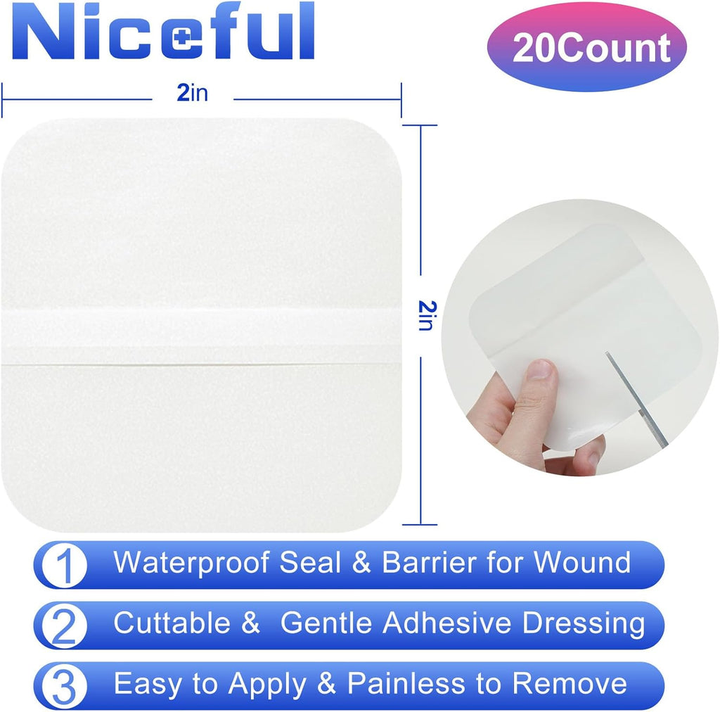 20 Count Hydrocolloid Bandages 2" x 2", Wound Dressing Small Hydrocolloid Gel Bandages for Wounds, Wound Healing Bed Sore Bandage