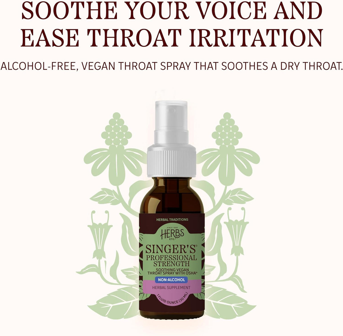 Herbs Etc. Singer's Saving Grace Professional Strength Spray - Plant-Based Soothing Throat Spray for Voice Care - Comfort Irritated Tissues - Vocal Cord Support - Non-Alcohol - 1 fl oz (75 Servings)