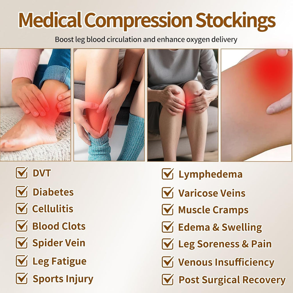 Medical Compression Stockings for Women and Men, 20-30 mmHg Thigh High Compression Socks, Closed Toe Graduated Compression Hoses, Circulation Pressure Stockings for Varicose Veins, Black, L