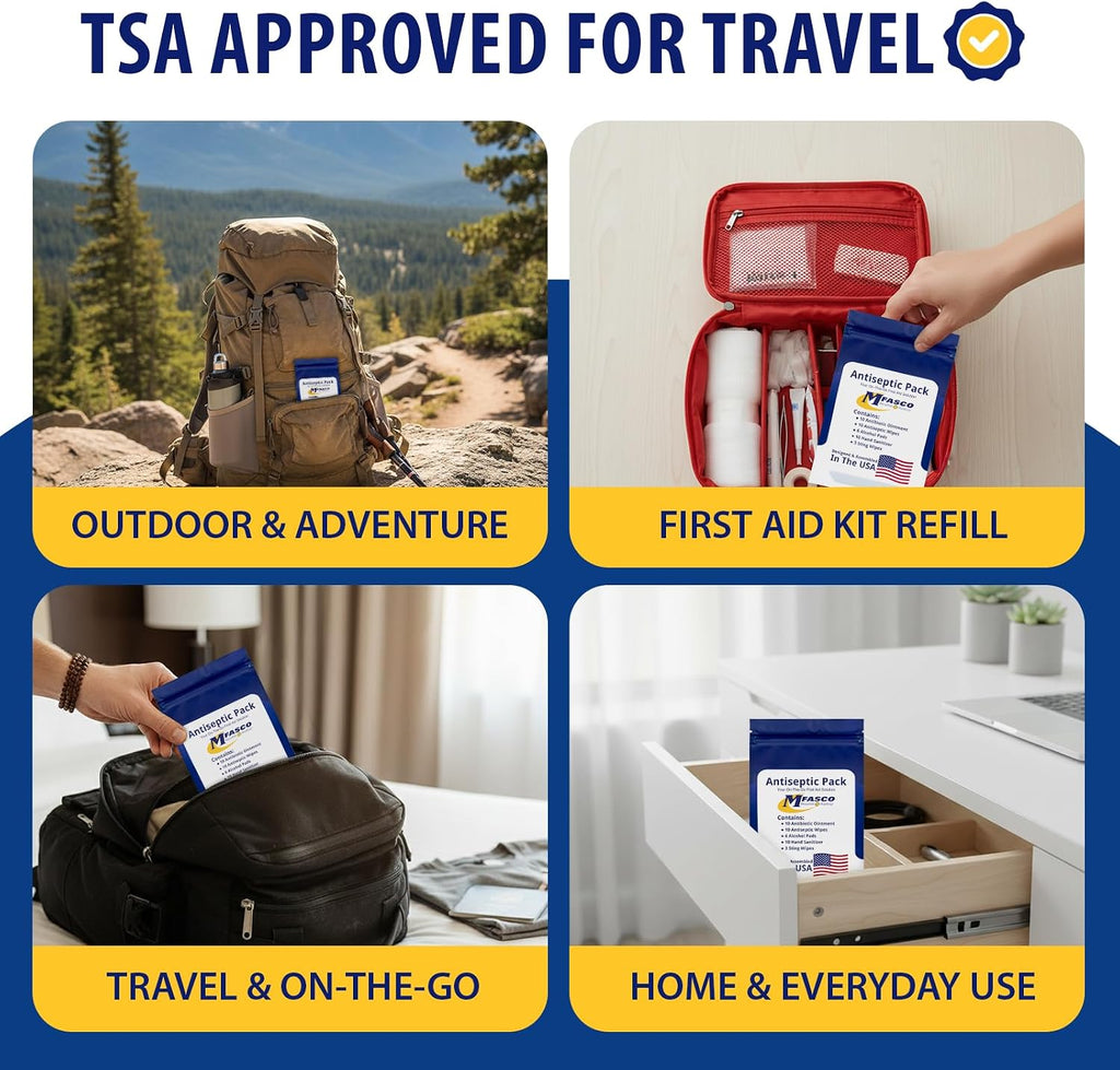 MFASCO Antiseptic Wound Care Travel Pack | 39 Piece First Aid Kit Refill