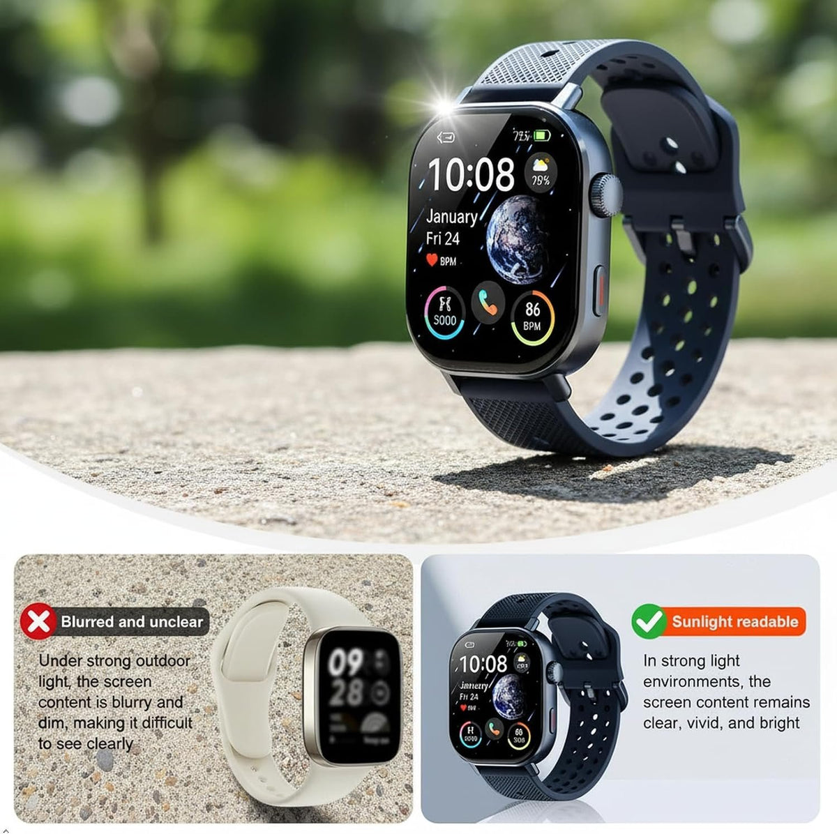 2026 Distance & Pace GPS Running Watch for Runners - Call & Text, AMOLED Large Screen, 50m Waterproof Swimming, Calorie & Step Counter, 2 Bands, Long Battery, for Seniors Men Women（Blue）