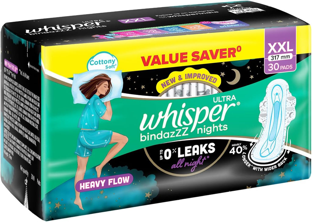 Whisper Ultra Overnight Sanitary Pads with Wings - 30 Pieces (XL Plus)