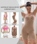 SHAPERX Women's Shaping Mid-Thigh Bodysuit Tummy Control Shapewear Seamless Full Body Shaper