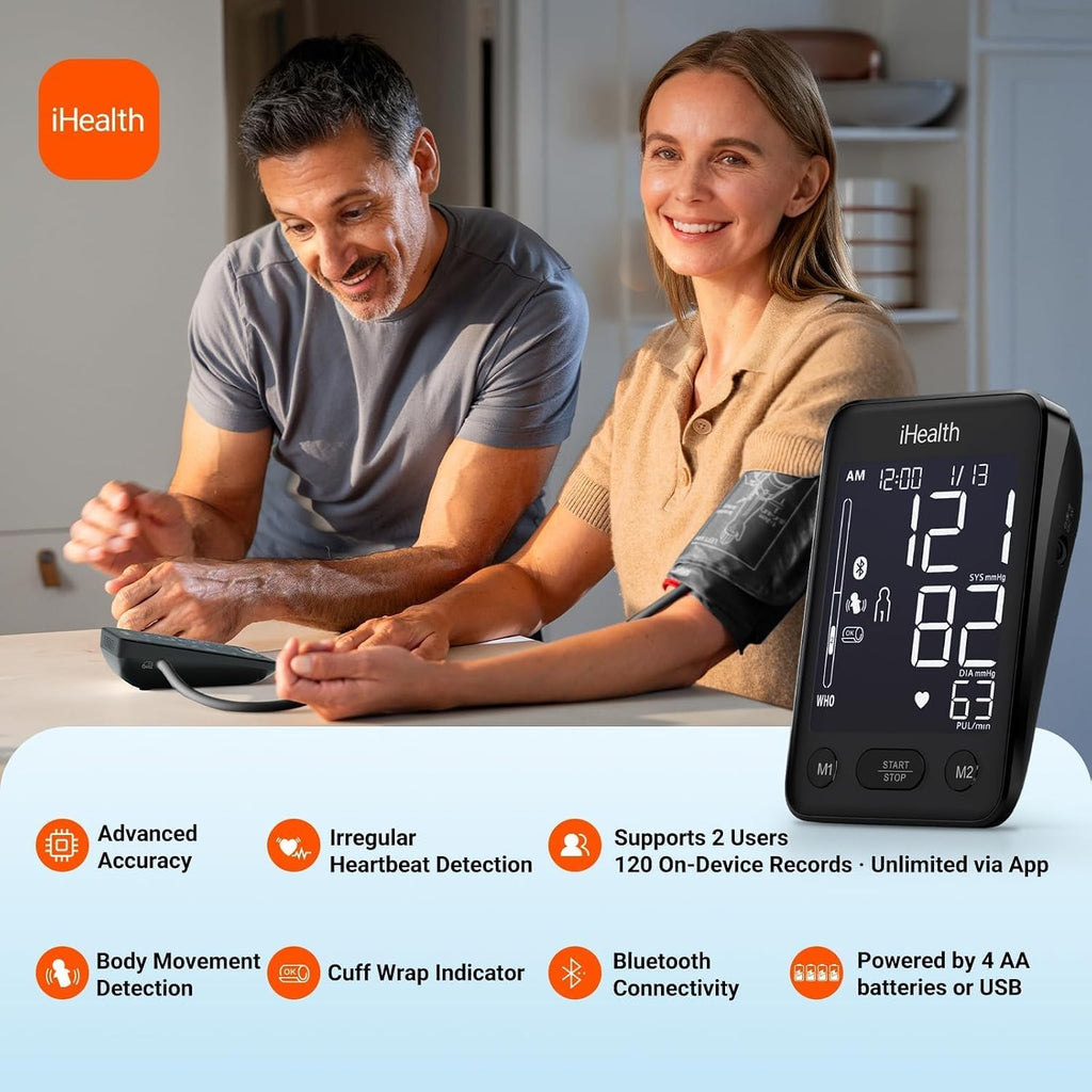 iHealth Accu Bluetooth Upper Arm Blood Pressure Monitor with Large Cuff | Smart BP monitor for home use, 8.7"-16.5"Adjustable BP Cuff for Large Arm, 2-user memory,compatible with iOS & Android, Black
