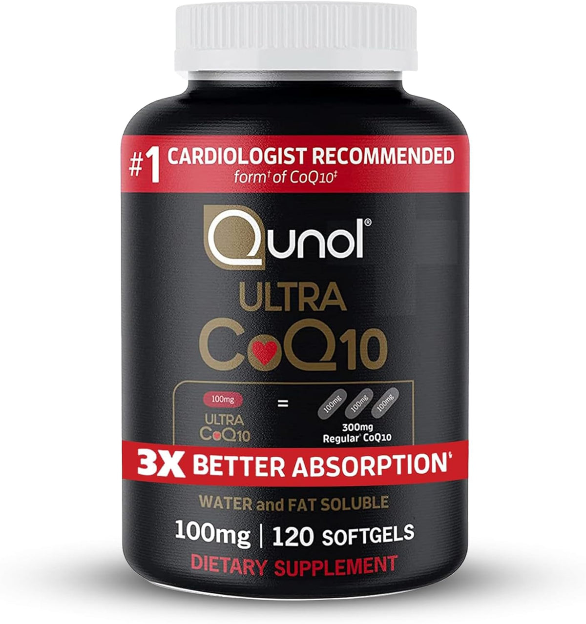 Qunol Ultra CoQ10 100mg, 3X Better Absorption, Antioxidant, 120 Softgels | #1 Cardiologist Recommended Supplement for Heart Health, Coenzyme Q10 Supplement to support Vascular Health & Cellular Energy