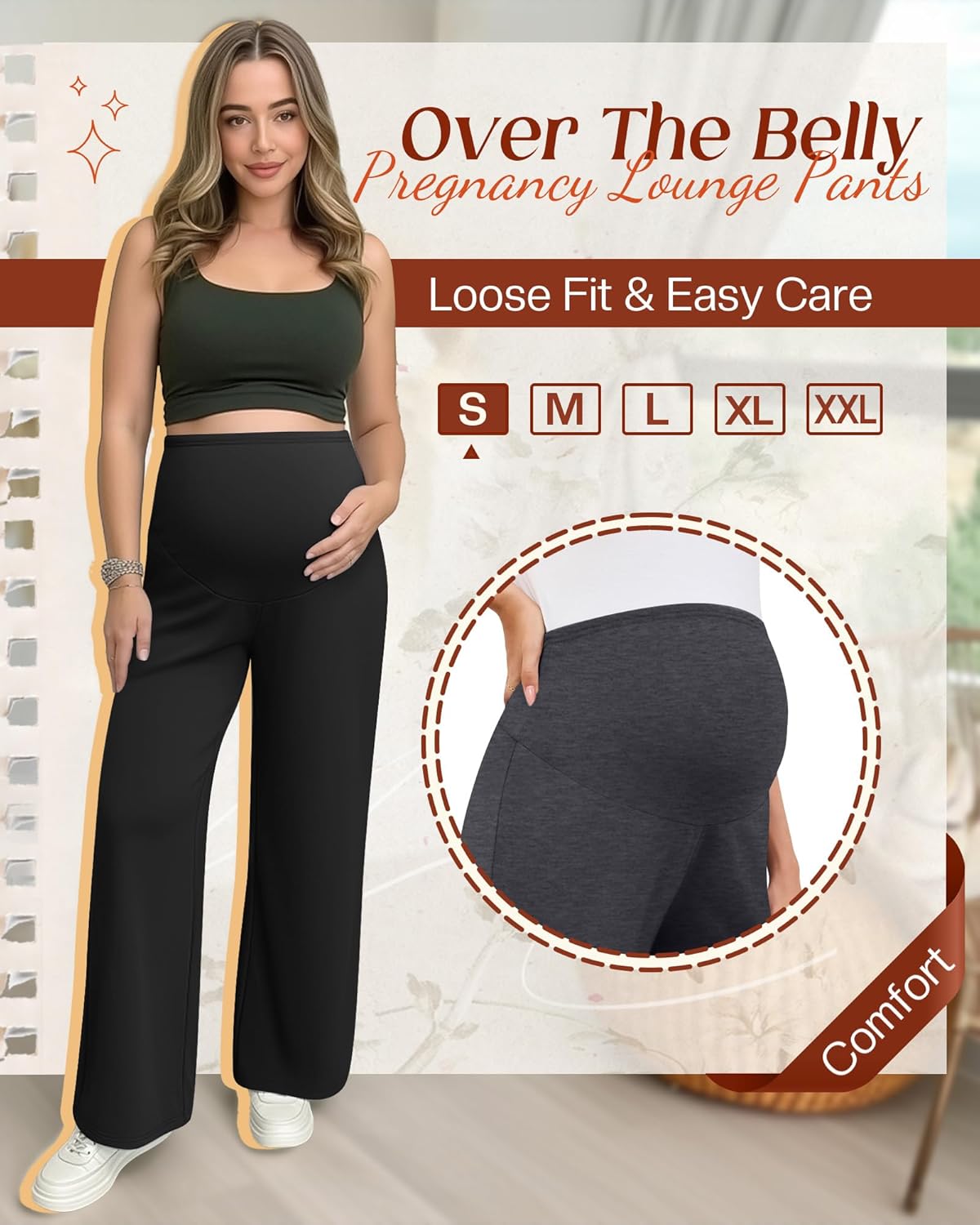 3 Pack Women's Maternity Lounge Pants Wide Leg Over The Belly Pregnancy Pajama Pants Loose Casual Trousers