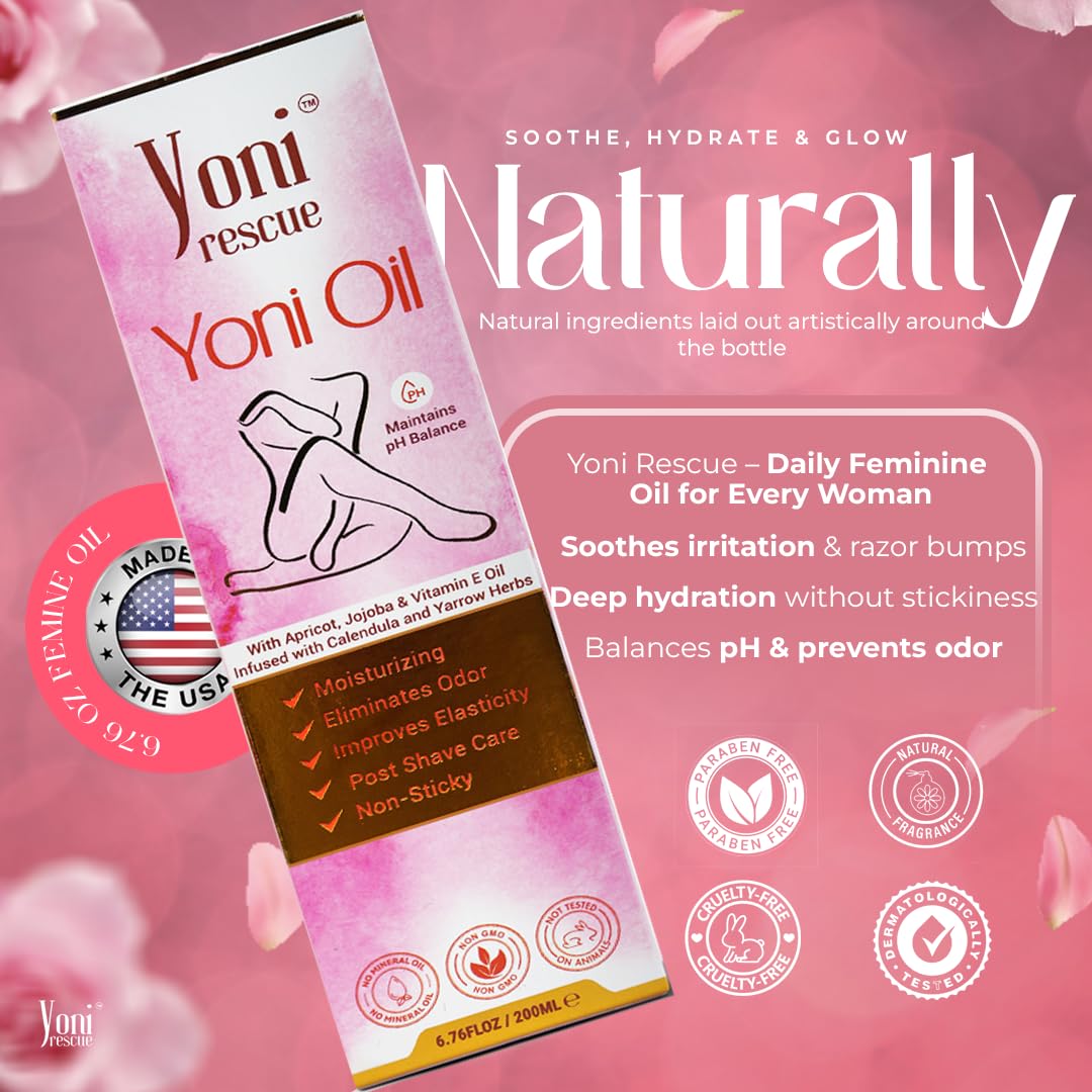 Yoni Rescue Yoni Oil 6.76oz, All Natural Ingredient for Women pH Balance & Wetness, Vaginal Oil for Dark Spots, Hydration & Comfort - Apricot, Jojoba, Chamomile, Vitamin E (Strawberry Pineapple)