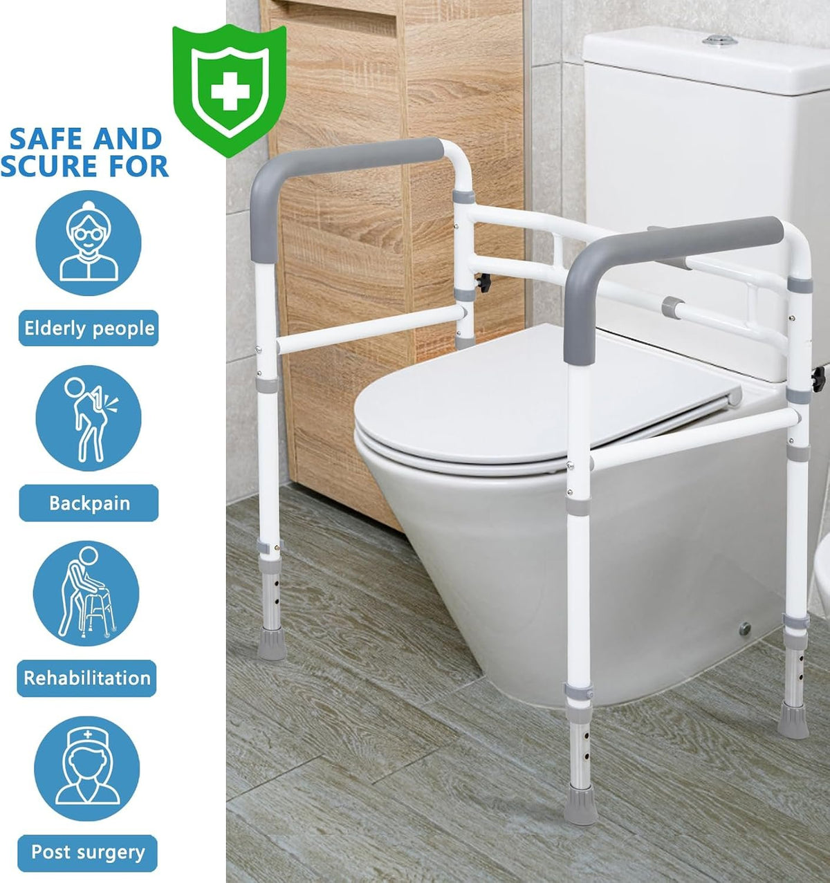 WeHwupe Toilet Safety Rail for Seniors, Height & Width Adjustable Frame