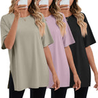 Huukeay 3 Pack Women's Oversized Workout T Shirts Short Sleeve Loose Fit Gym Tops Crewneck Casual Summer Basic Tees