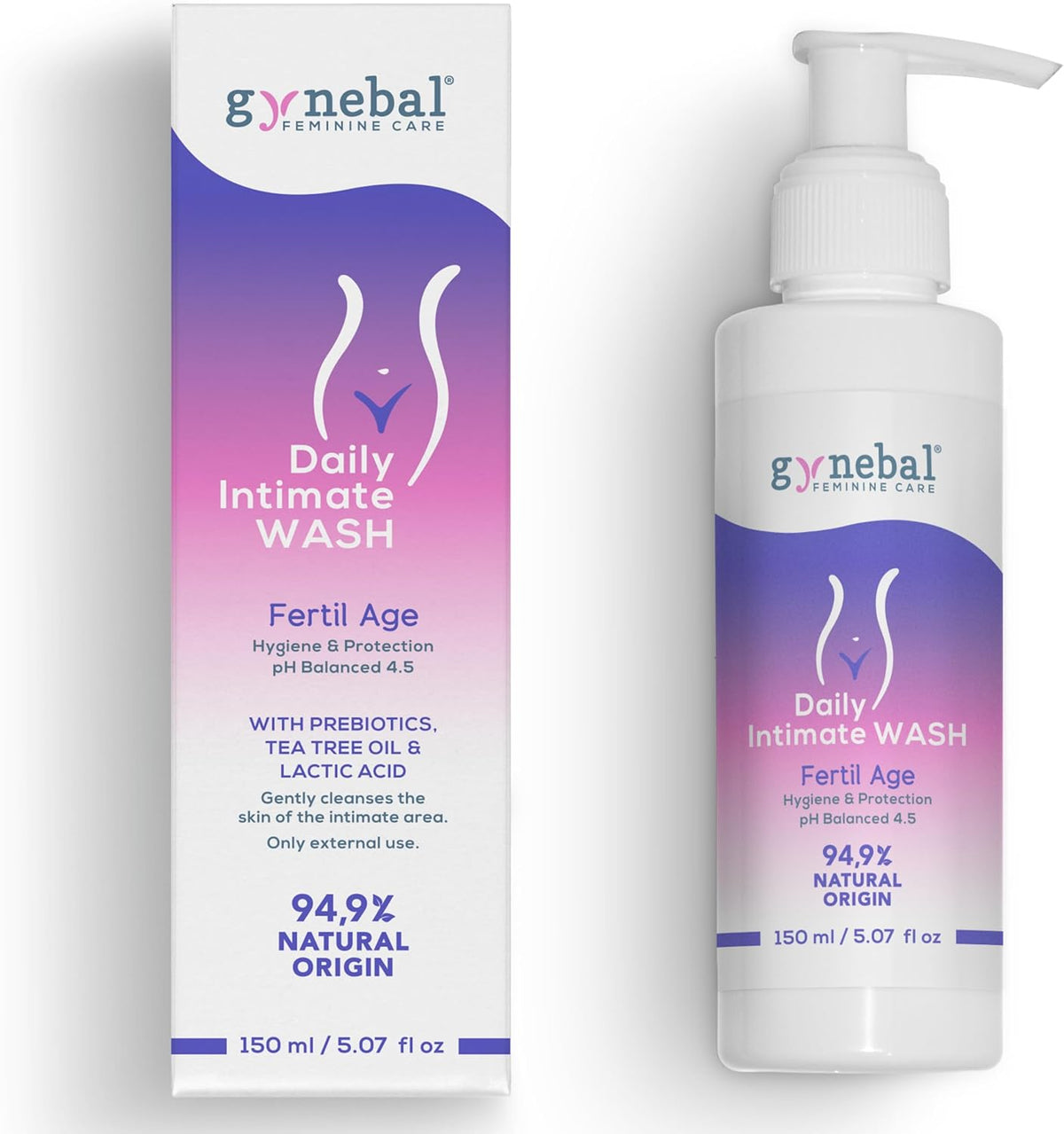 GYNEBAL - Intimate Soap for Women Fertile Age – pH 4.5 – Purifying with Tea Tree + Prebiotic + Lactic Acid – Daily Intimate Hygiene Gel – 150 ml