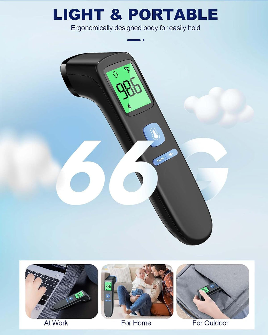 Non-Contact Forehead Thermometer for Adults and Kids, 1 Second Result | Accurate Reading with Large Display, Mute Mode, Memory Recall, Fever Alarm, Easy to use for Home & Hospital