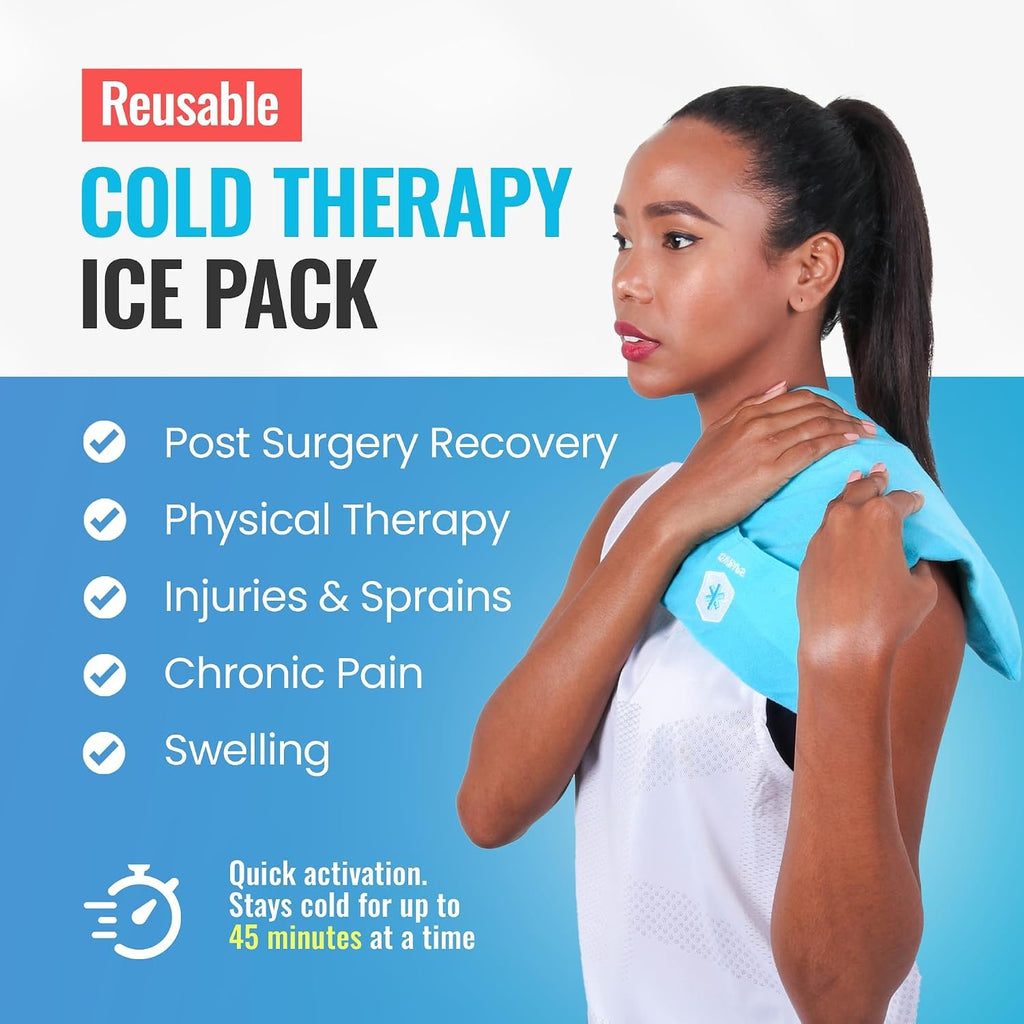 Reusable Cold Pack with Fabric Cover - Standard 10 x 14 Inch, Blue | Flexible Clay Pack, Leak Resistant, Wrap Design for Back, Shoulders and Knees, Stays Cold Up to 45 Minutes - FSA-HSA Eligible