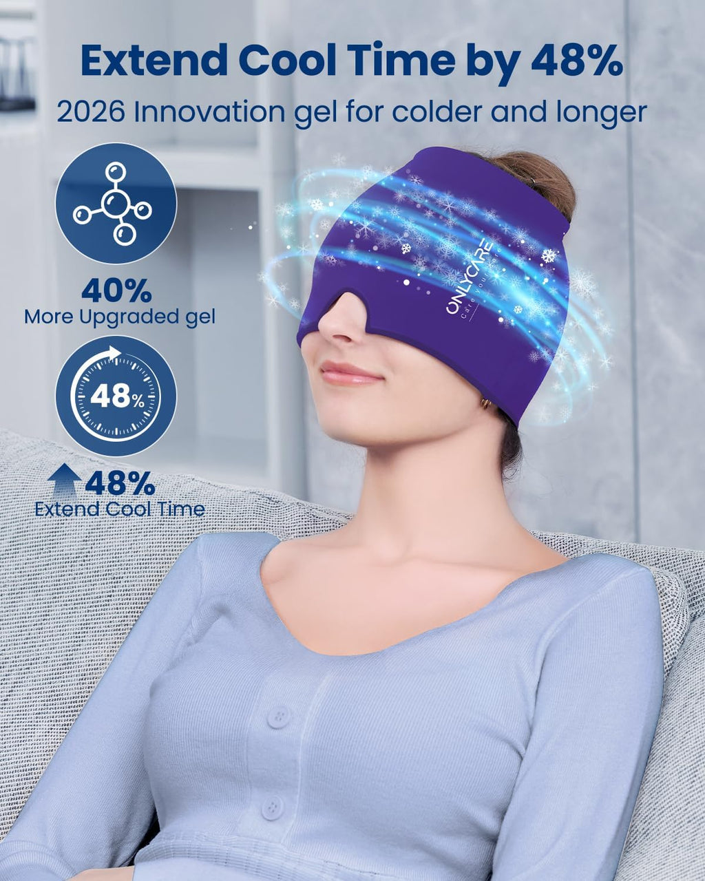ONLYCARE 2 Pack Migraine Relief Cap, Headache Relief Cap with Odorless Gel | Cooling Hat Head Wrap Soothing Face Ice Pack Mask Products for Tension Stress Hangover & Puffy Eyes, Relaxing Gifts for Women