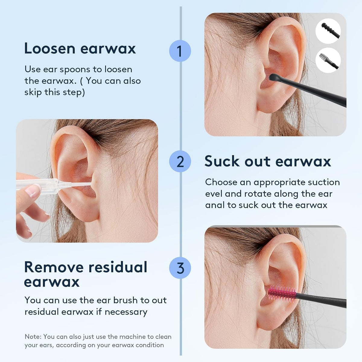 Ear Vacuum Wax Remover with 9?Level Adjustable Strong Suction | Electric Earwax Removal Kit USB Rechargeable Ear Suction Vacuum Tool, Safe Ear Wax Cleaner for Adults, Children & Kids