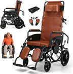 High Back Reclining Wheelchair for Adults 180° Full Recline