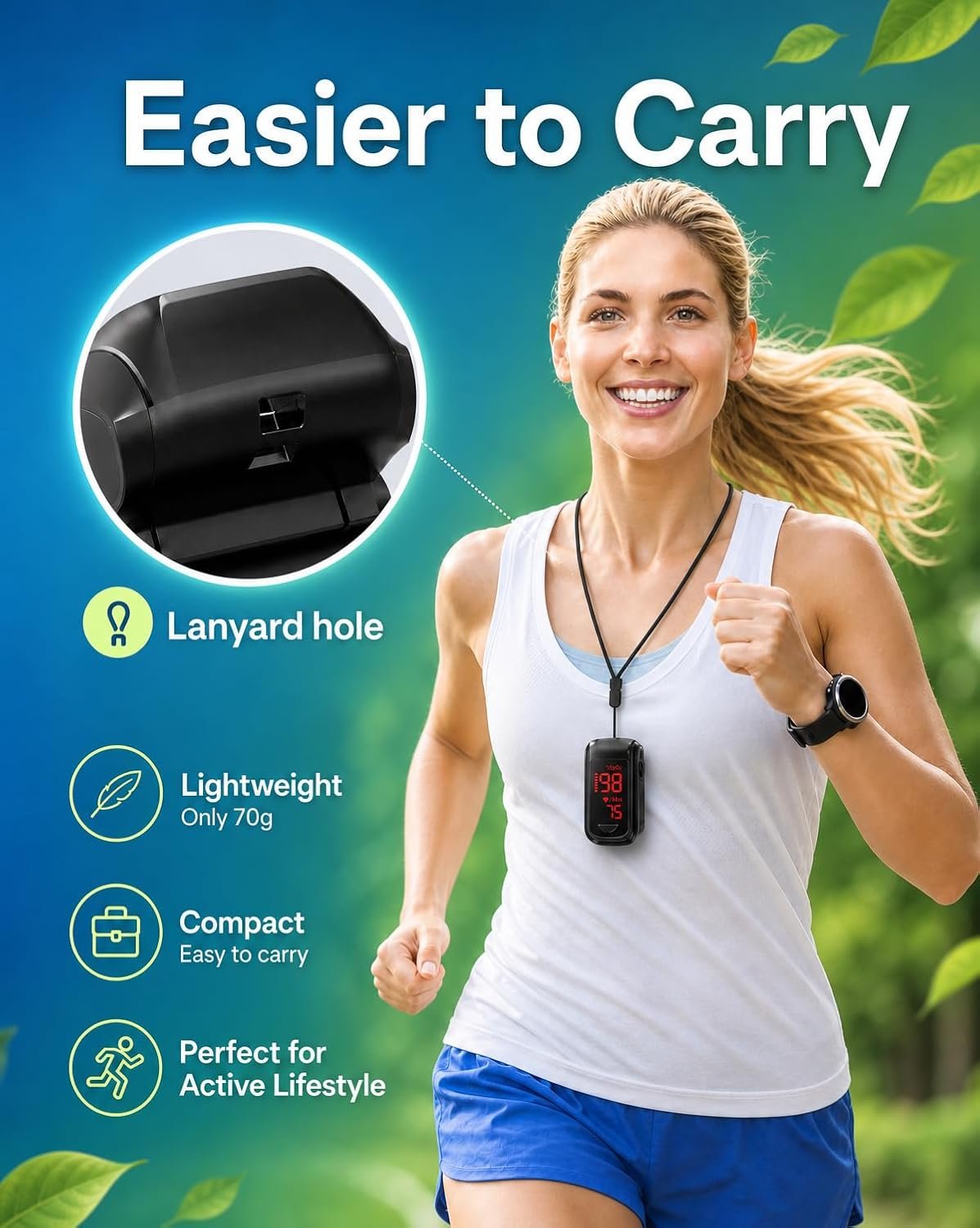 HOLFENRY Pulse Oximeter Fingertip - Large Display Oxygen Monitor Fingertip with Fast 5-8s Reading for SpO2/Heart Rate/PI, Accurate Pulse Ox for Home/Sports/Travel, Batteries & Lanyard Included