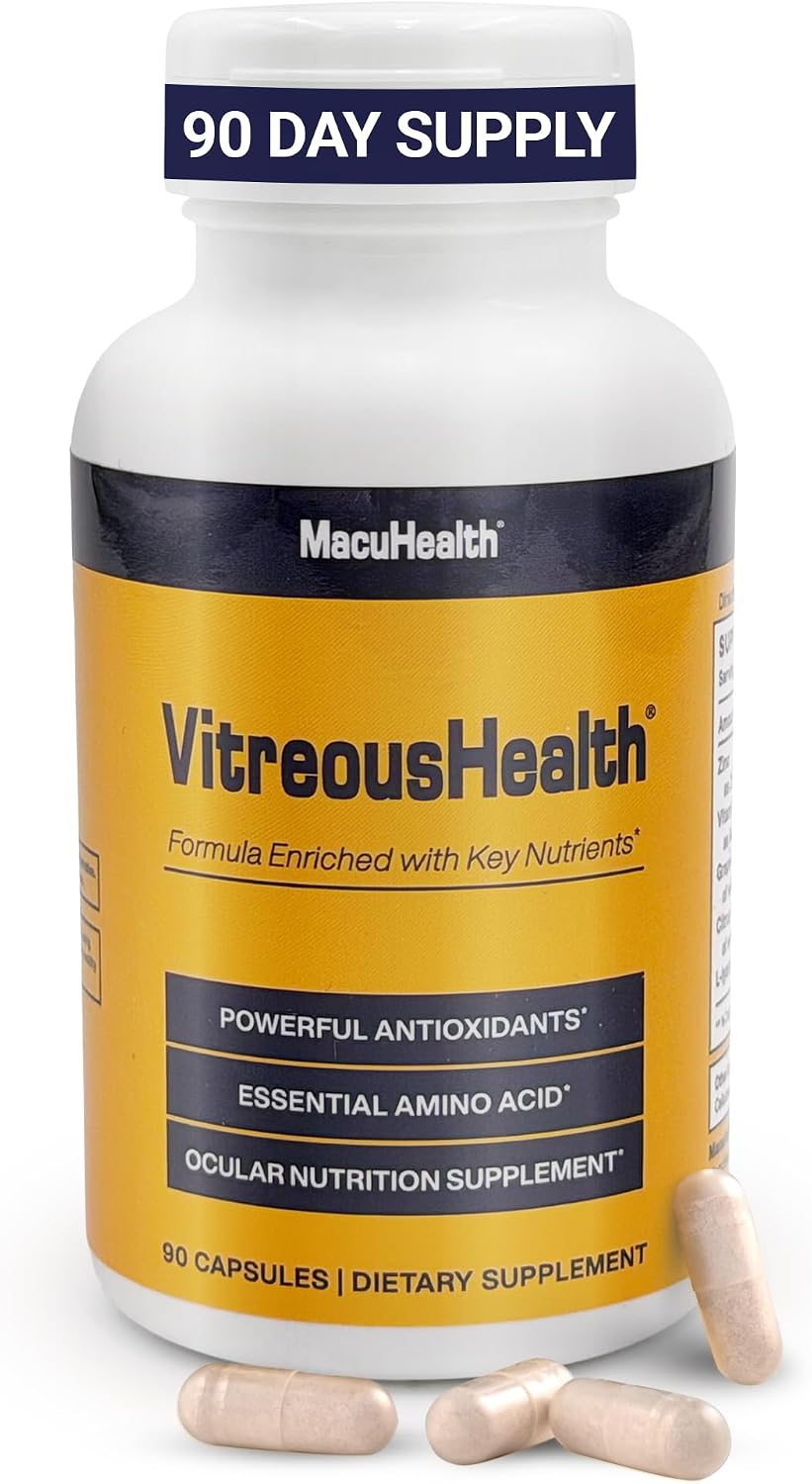 Macuhealth VitreousHealth Evidence-Based Eye Supplement - Ocular Nutrition | 90 capsules, with Zinc, Grape Seed Extract, with Citrus Aurantium Fruit Extract, L-lysine - Promotes Clearer Vision
