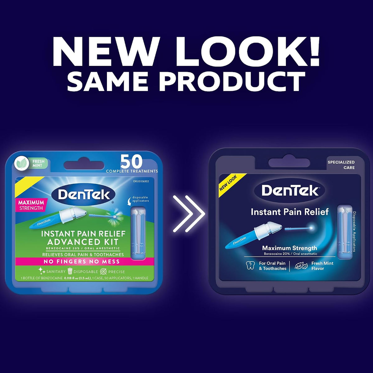 DenTek Instant Oral Pain Relief Kit with Benzocaine, 50 Treatments | Maximum Strength, Instant Pain Reliever, Recommend for Toothaches & Gum Pain, 50 Disposable Applicators