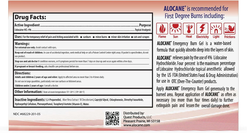 ALOCANE® Emergency Burn Gel Maximum Strength 4% Lidocaine Individual Use Packets,Commercial Grade, for Restaurants, Manufacturing, Other Heat Related Work environments, for Commercial Use Only, 24 Ct