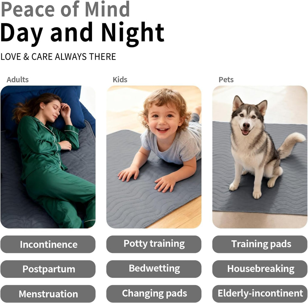 Accompagner Incontinence Bed Pads Washable Waterproof, Ultra-Absorbent Reusable Underpads for Diaper Changing, Nursing, Bedridden, Adults, Seniors, Kids and Dogs (Dark Gray, 24"x24"(Pack of 4))