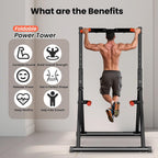WATBKHE Power Tower Pull Up Dip Station Foldable, Pull Up Bar Station Adjustable, Multi-Function Home Gym, Strength Training Fitness Equipment, Triangular Design, for Home Outdoor